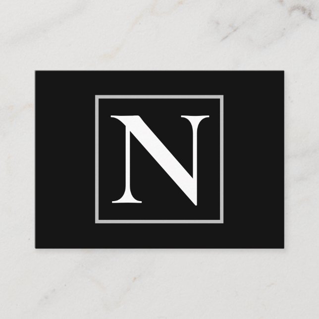 Black and White Monogram  Business Card (Front)