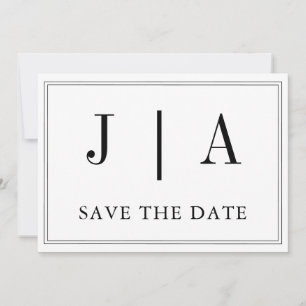 Black And White Monogram Couple Name Modern Simple Save The Date