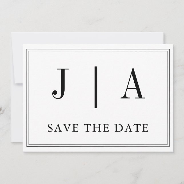 Black And White Monogram Couple Name Modern Simple Save The Date (Front)