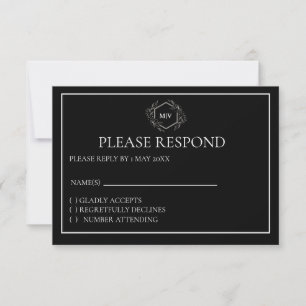 Black and White Monogram Crest RSVP card
