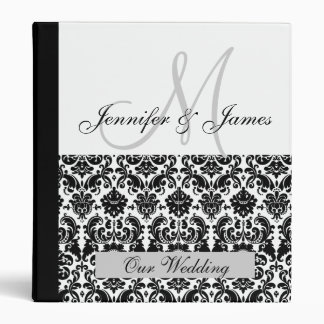 Black and White Monogram Damask Wedding Planner Binder