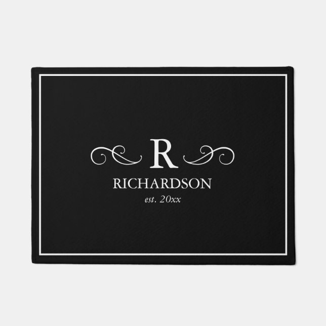 Black and White Monogram Door Mat (Front)