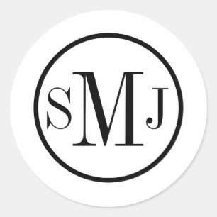 Black and White Monogram Full Colour Customization Classic Round Sticker