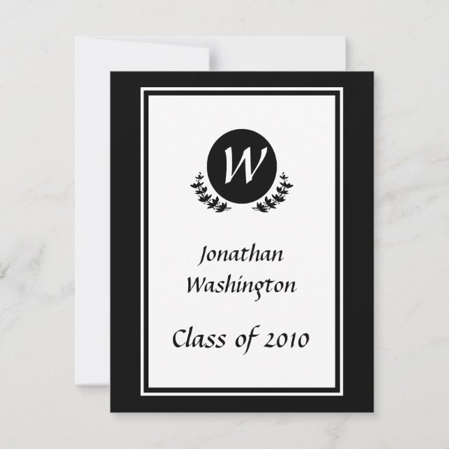 Black and White Monogram Graduation Invitation (Front)