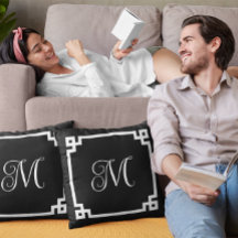 Black and White Monogram Greek Key Border