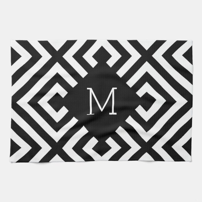 Black and White Monogram Kitchen Towel (Horizontal)