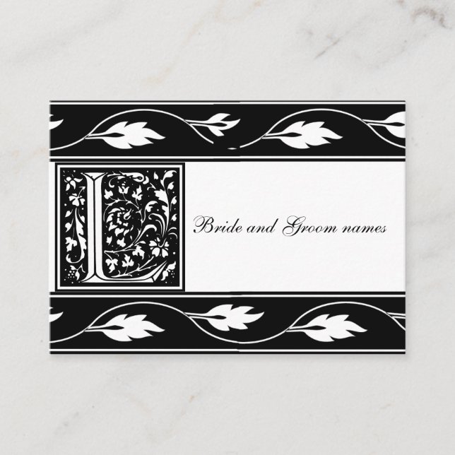 Black And White Monogram L Bridal Registry Card (Front)