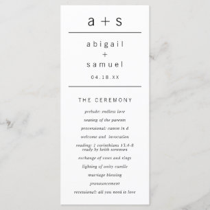 Black and White Monogram Modern Minimalist Wedding Program