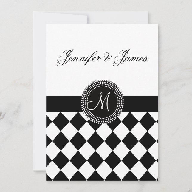 Black and White Monogram Names Wedding Invitation (Front)