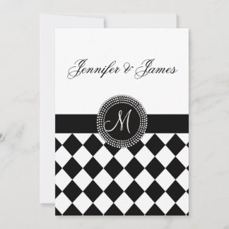 Black and White Monogram Names Wedding Invitation