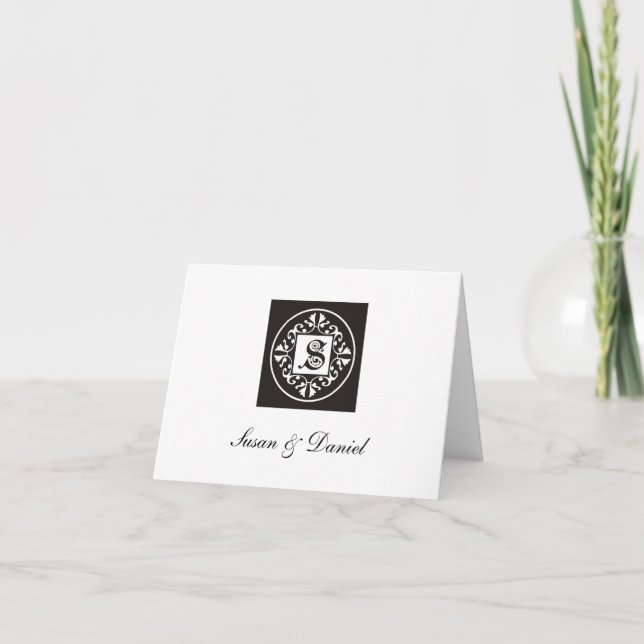 Black And White Monogram Note Cards::Initial S Card (Front)