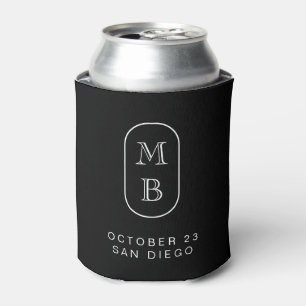 Black and white monogram Personalize Wedding  Can Cooler