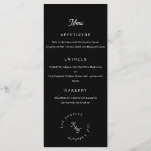 Black and white monogram Personalize Wedding  Menu