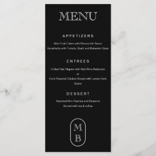 Black and white monogram Personalize Wedding  Menu
