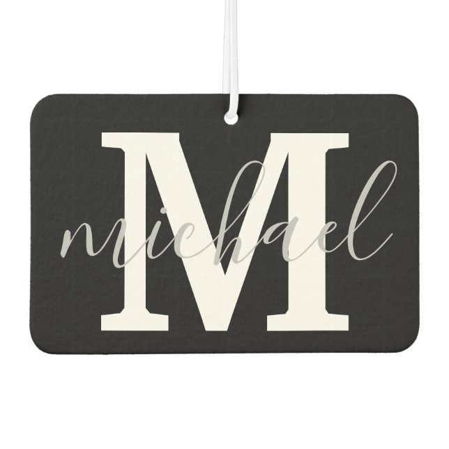 black and white monogram personalized chic air freshener (Front)