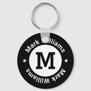 black and white monogram personalized keychain