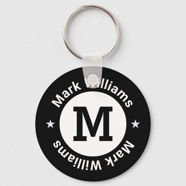 black and white monogram personalized keychain (Front)