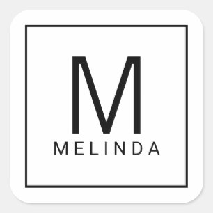 Black and White Monogram Square Sticker