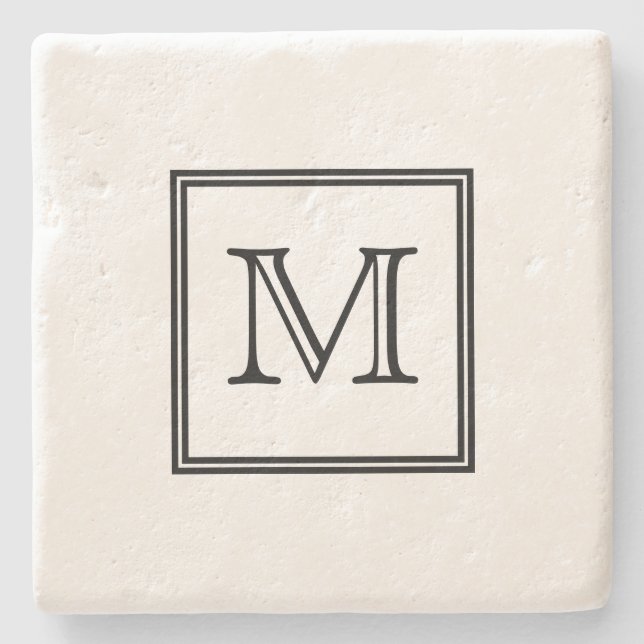 Black and White Monogram Stone Coaster (Front)