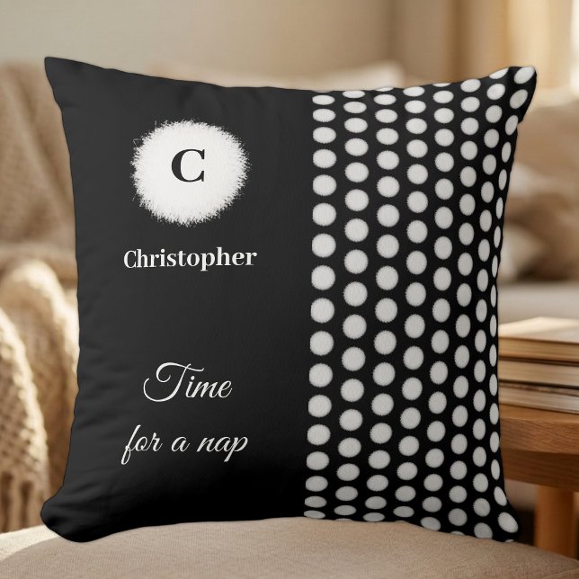 Black and white monogram time for a nap throw pillow (Creator Uploaded)