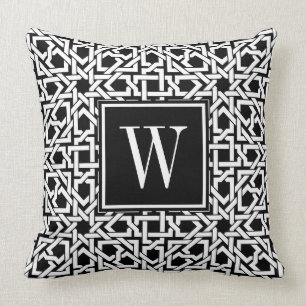 Black and White Monogram trellis weave Throw Pillow