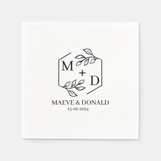 black and white monogram wedding coasters napkin (Front)