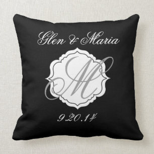 Black and White Monogram Wedding Date Pillow