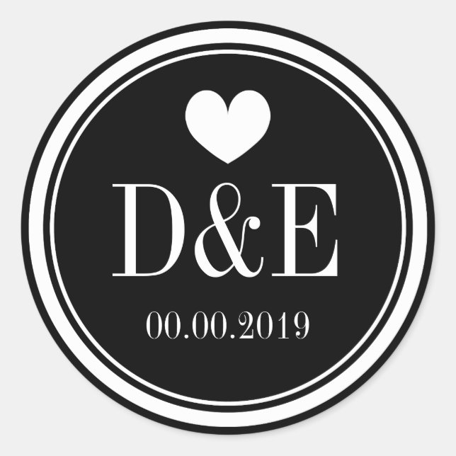 Black and white monogram wedding favour stickers (Front)