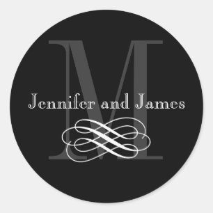 Black and White Monogram Wedding Logo Stickers