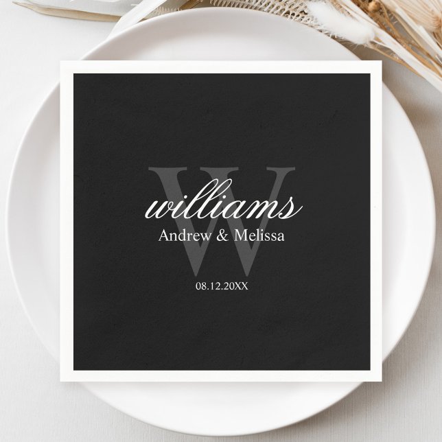 Black and White Monogram Wedding Napkin (Creator Uploaded)