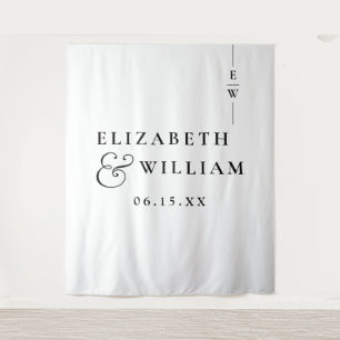 Black And White Monogram Wedding Photo Backdrop Tapestry