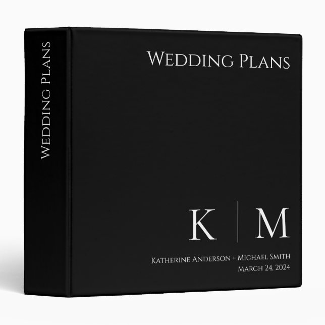 Black and White-Monogram-Wedding Plans- Binder (Front/Spine)