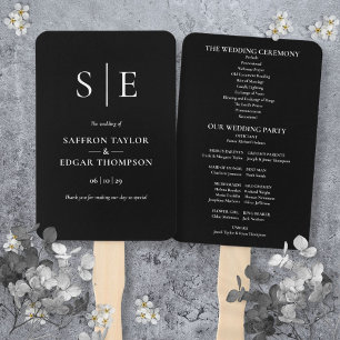 Black And White Monogram Wedding Program Hand Fan