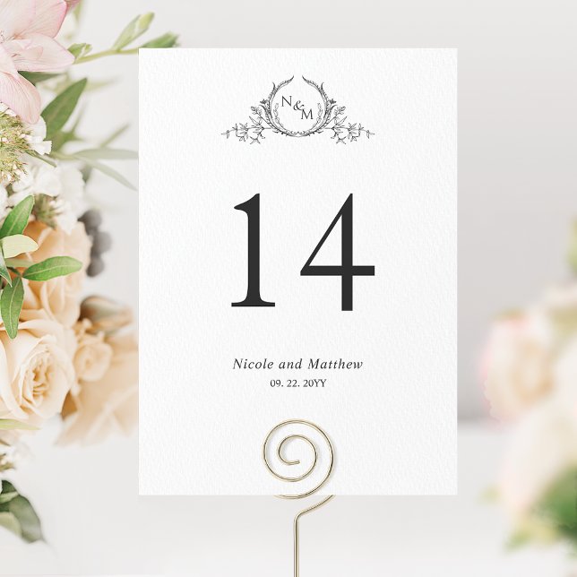 Black and White Monogram Wedding Table Number (Creator Uploaded)