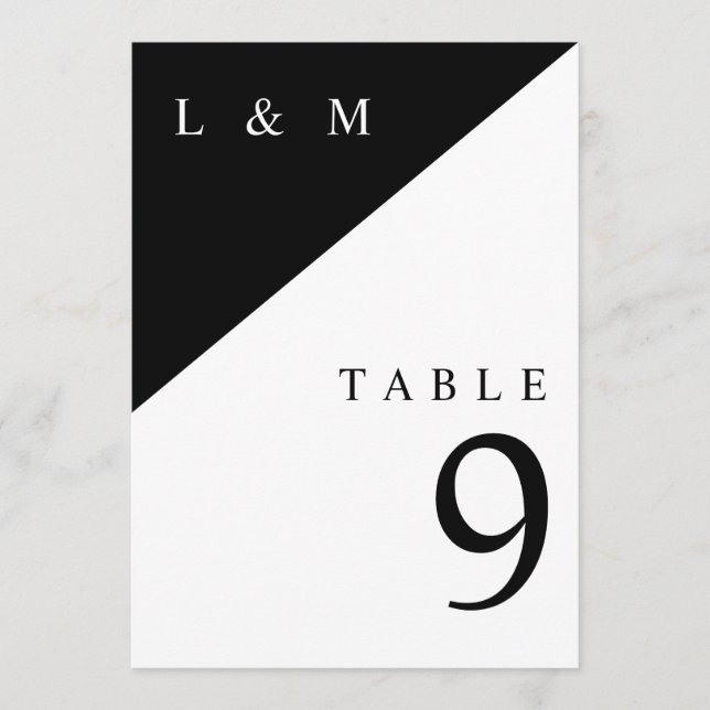 Black And White Monogram Wedding Table Number (Front)