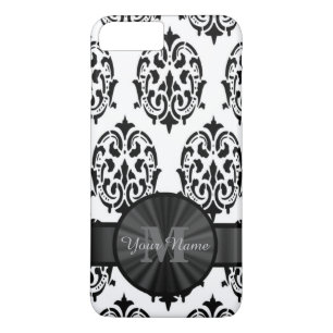 Black and white monogrammed damask Case-Mate iPhone case