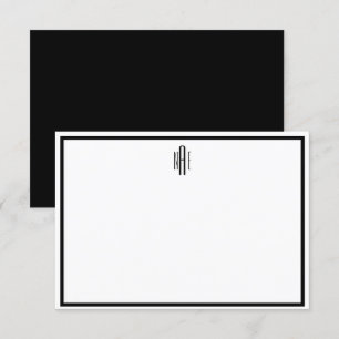 Black and White Monogrammed Flat Note Card