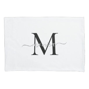 Black and White Monogrammed Name Minimal Pillowcase