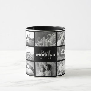 Black and white monogrammed photo template mug