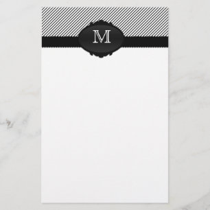 Black and White Monogrammed Pinstripe Stationery