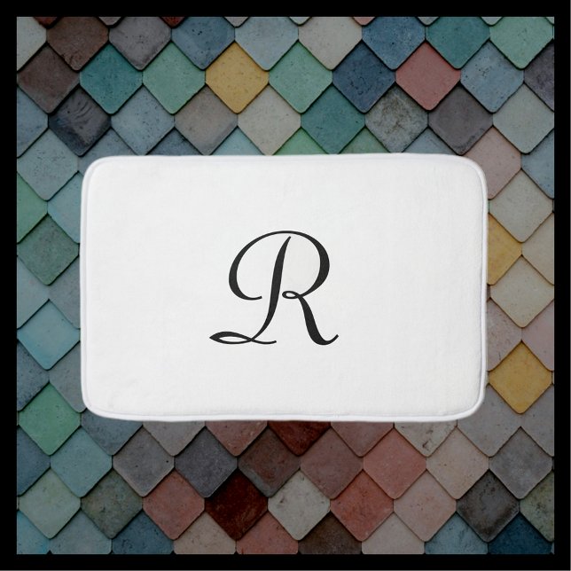 Black and White Monogrammed Plush Bath Mat (Creator Uploaded)