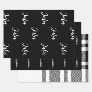 Black and White Monogrammed Wrapping Paper Sheet