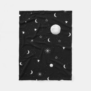 Black and White Moons and Stars Fleece Blanket
