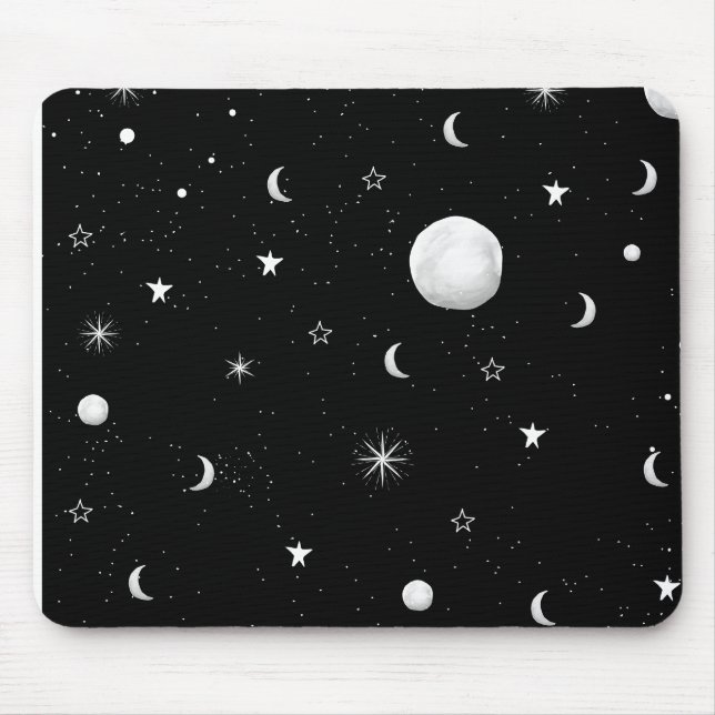 Black and White Moons and Stars Mouse Pad (Front)