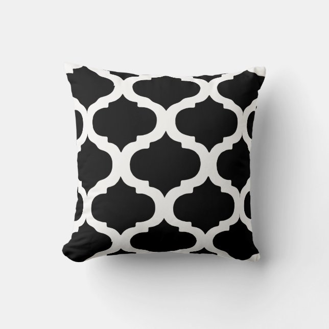 Black and White Moroccan Bold Pattern Throw Pillow (Front)