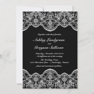 Black and White Moroccan Lace Wedding Invitation