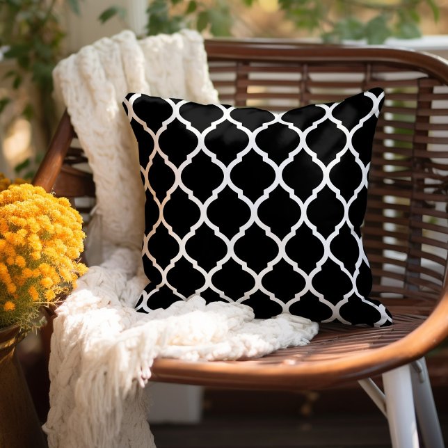 Black and White Moroccan Pattern Outdoor Pillow (Creator Uploaded)