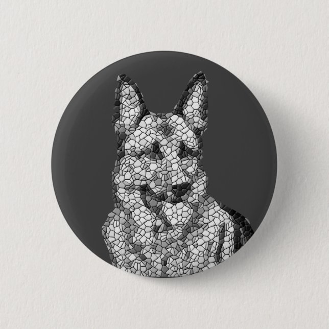 Black and White Mosaic German Shepherd Button (Front)