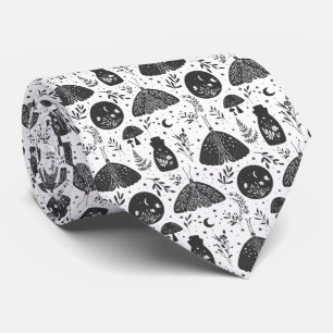 Black and White Moth Butterfly Pattern Tie