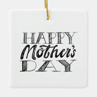 Black and White Mother's Day Lettering & Heart Ceramic Ornament